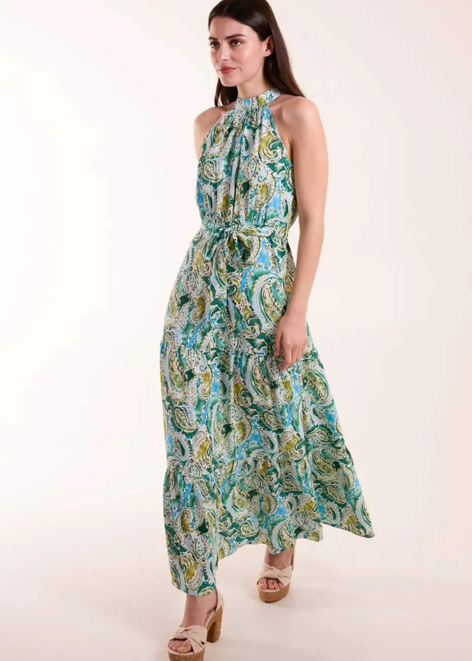 Blue Vanilla Green Halter Neck Paisley Maxi Dress
