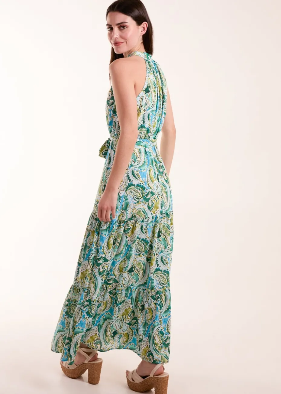 Blue Vanilla Green Halter Neck Paisley Maxi Dress