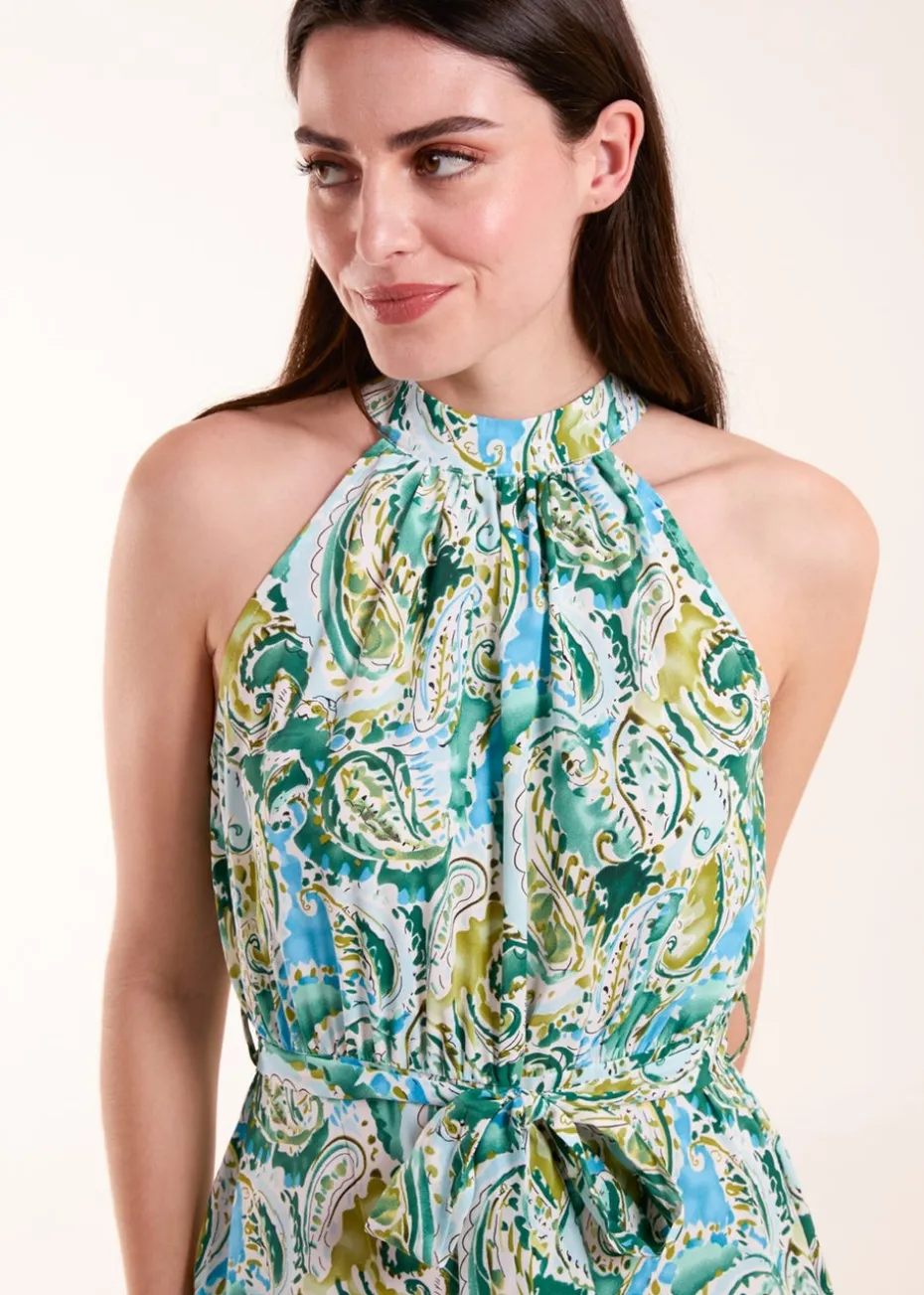 Blue Vanilla Green Halter Neck Paisley Maxi Dress