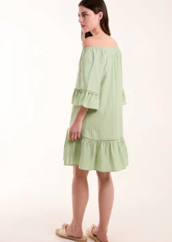 Blue Vanilla Green On Off Shoulder Tunic Dress