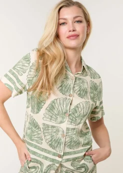 Blue Vanilla Green Seashell Top & Trouser Set