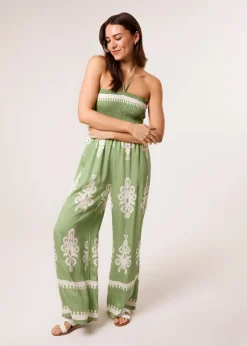 Blue Vanilla Green Strapless Shirred Waist Jumpsuit