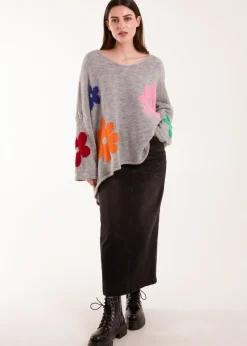 Blue Vanilla Grey Multi Coloured Daisy Flower Print Jumper