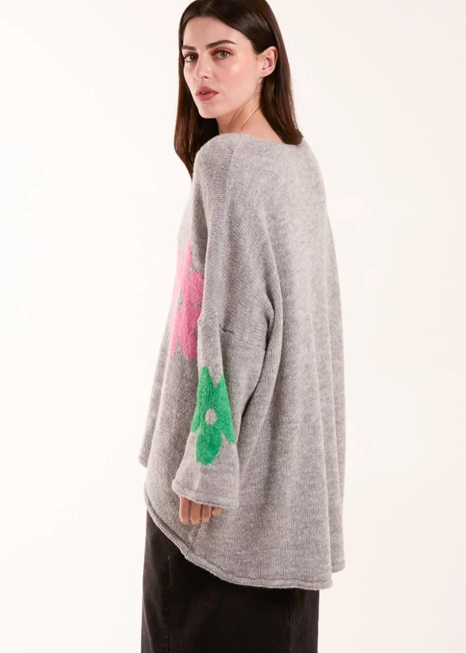 Blue Vanilla Grey Multi Coloured Daisy Flower Print Jumper