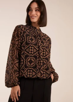 Blue Vanilla High Neck Baroque Blouse