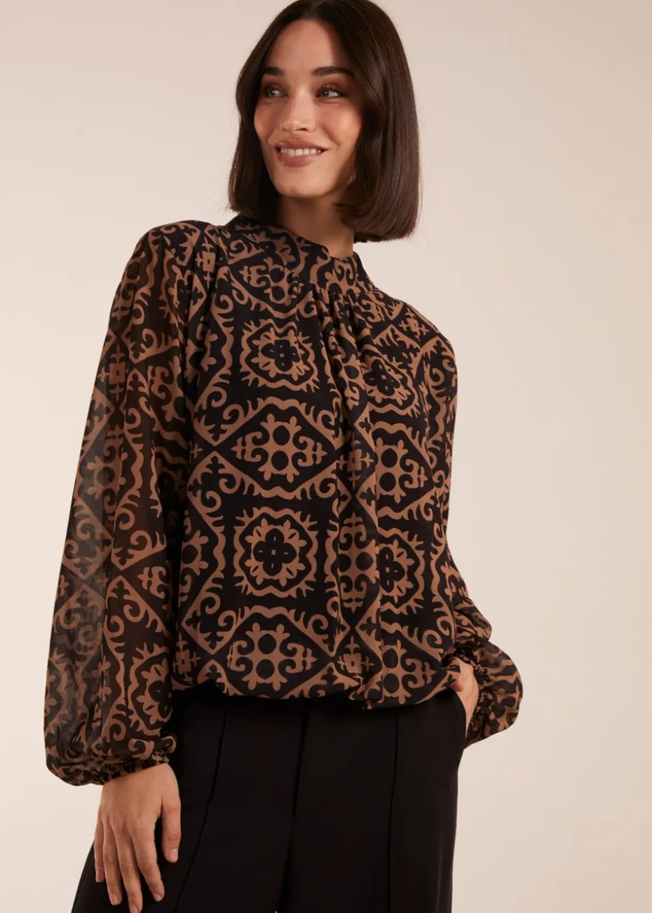 Blue Vanilla High Neck Baroque Blouse