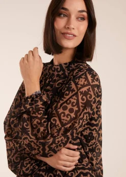 Blue Vanilla High Neck Baroque Blouse