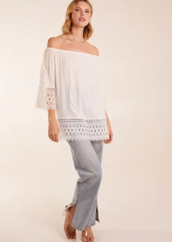 Blue Vanilla Ivory Bardot Detail Blouse