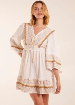 Blue Vanilla Ivory Embroidered Dress