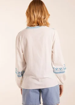 Blue Vanilla Ivory Full Sleeve Embroidered Blouse