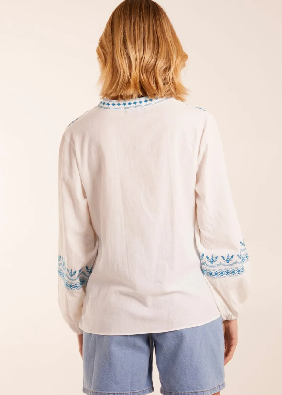 Blue Vanilla Ivory Full Sleeve Embroidered Blouse