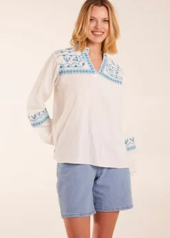 Blue Vanilla Ivory Full Sleeve Embroidered Blouse