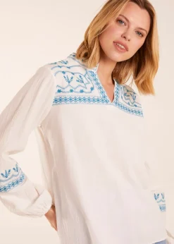 Blue Vanilla Ivory Full Sleeve Embroidered Blouse