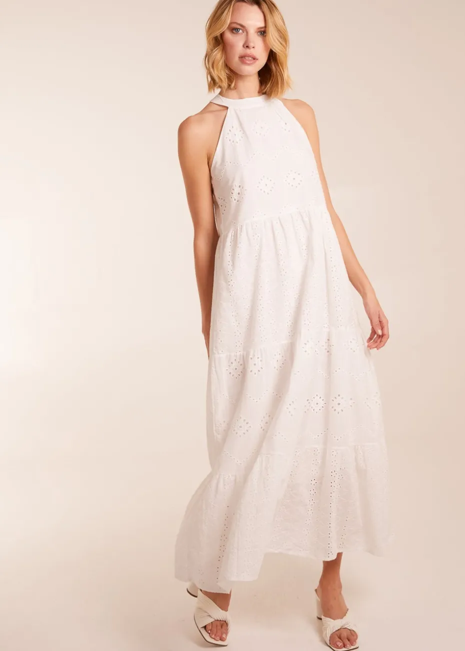 Blue Vanilla Ivory Halter Neck Crochet Detailed Maxi Dress