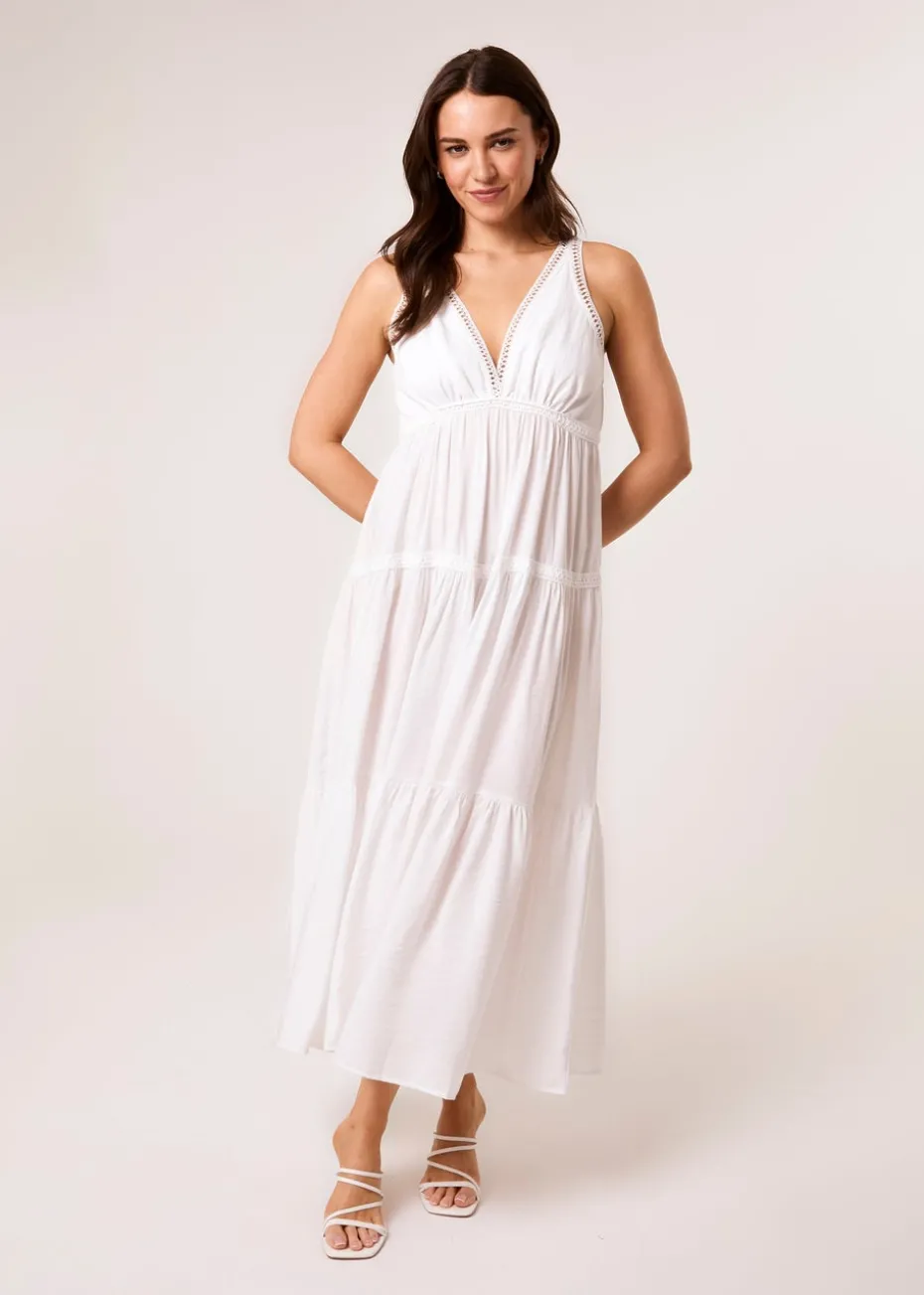 Blue Vanilla Ivory Maxi V Neck Dress