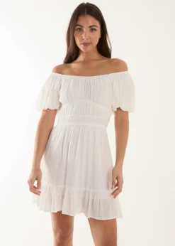 Blue Vanilla Ivory Puff Ball Mini Dress