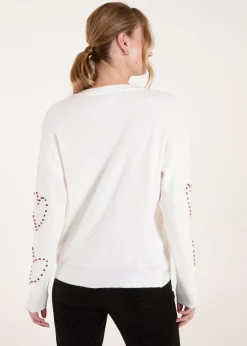 Blue Vanilla Ivory Rhinestone Heart Jumper