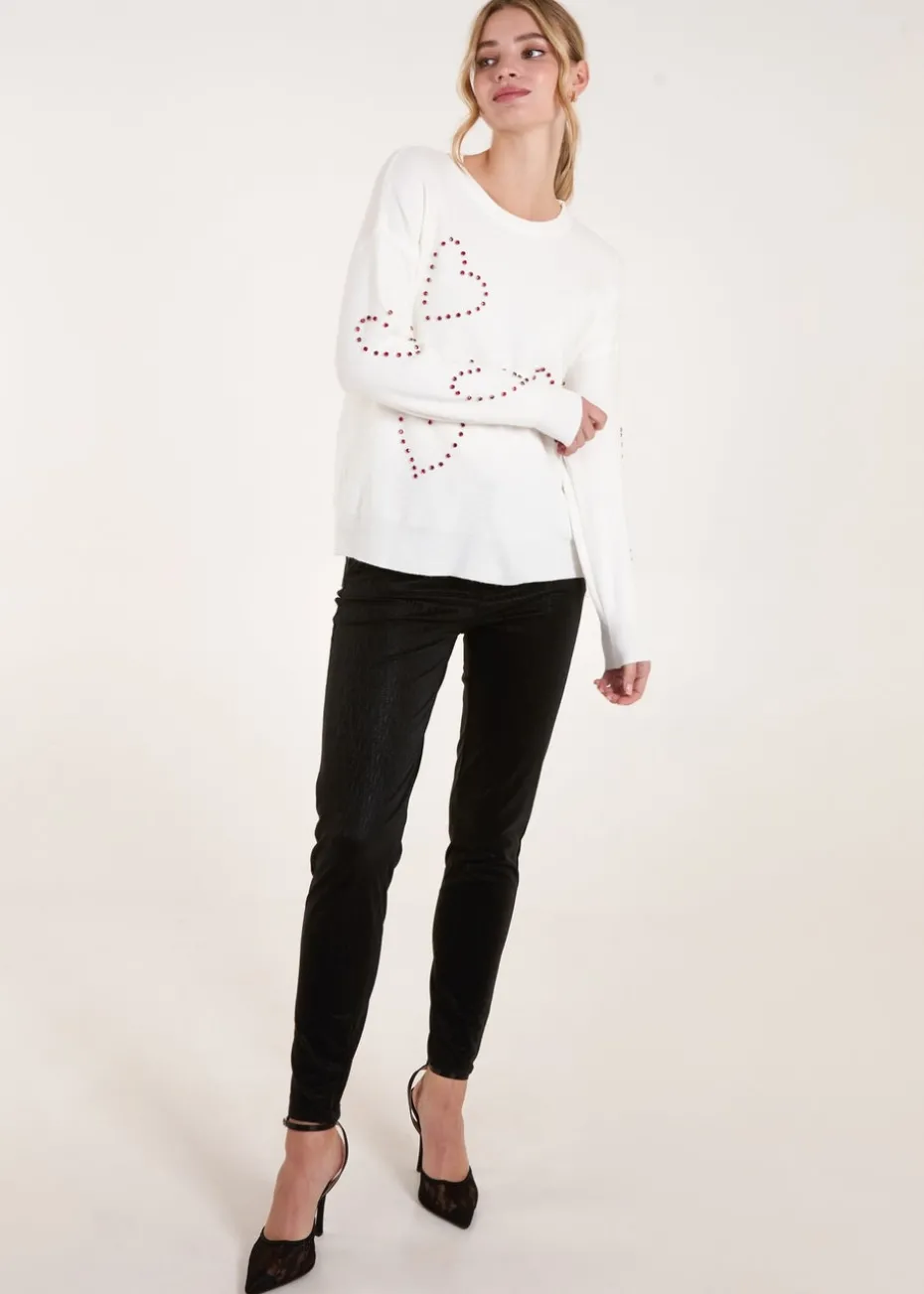 Blue Vanilla Ivory Rhinestone Heart Jumper