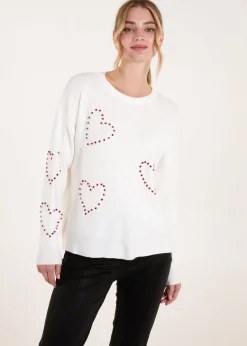 Blue Vanilla Ivory Rhinestone Heart Jumper
