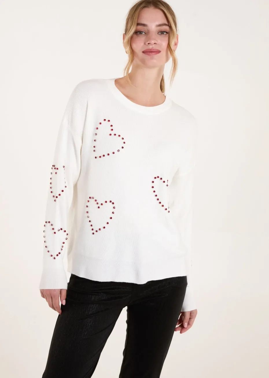 Blue Vanilla Ivory Rhinestone Heart Jumper