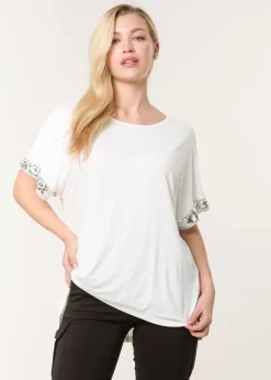 Blue Vanilla Ivory Sequin Trim Oversized Top