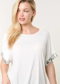Blue Vanilla Ivory Sequin Trim Oversized Top