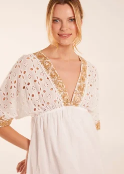 Blue Vanilla Ivory V-Neck Short Sleeve Dress