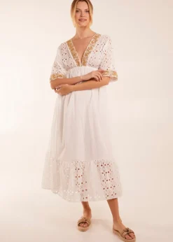 Blue Vanilla Ivory V-Neck Short Sleeve Dress