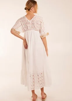 Blue Vanilla Ivory V-Neck Short Sleeve Dress