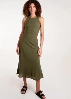 Blue Vanilla Khaki Bias Cut Midi Dress