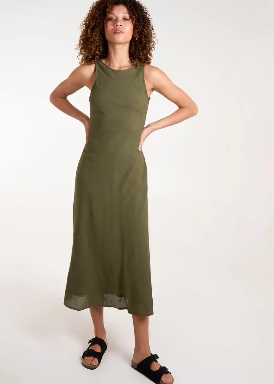 Blue Vanilla Khaki Bias Cut Midi Dress