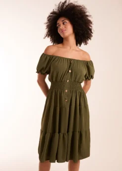 Blue Vanilla Khaki Coconut Button Dress