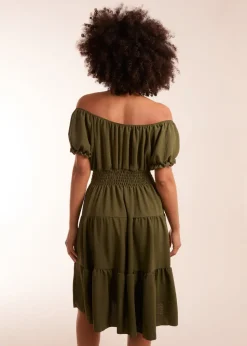 Blue Vanilla Khaki Coconut Button Dress