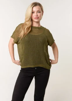 Blue Vanilla Khaki Crochet Batwing Oversized Top