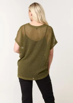 Blue Vanilla Khaki Crochet Batwing Oversized Top