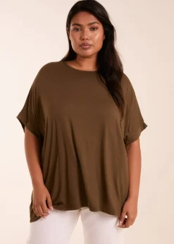 Blue Vanilla Khaki Curve Floral Crochet Back Top