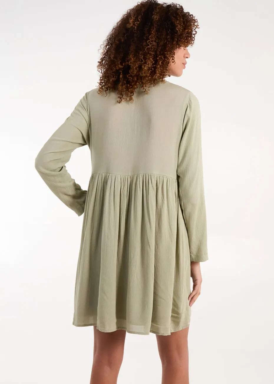 Blue Vanilla Khaki Embroidered Tunic Dress