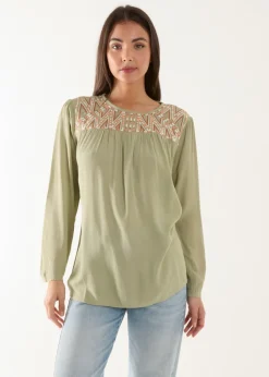 Blue Vanilla Khaki Embroidered Top