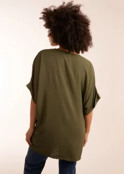 Blue Vanilla Khaki Knot Detail Top