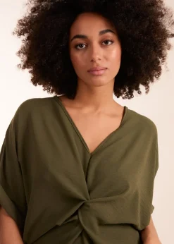 Blue Vanilla Khaki Knot Detail Top