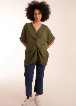 Blue Vanilla Khaki Knot Detail Top