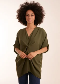 Blue Vanilla Khaki Knot Detail Top