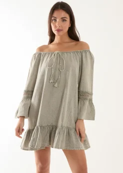 Blue Vanilla Khaki Lace Trim Tunic Dress