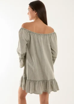 Blue Vanilla Khaki Lace Trim Tunic Dress