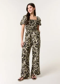 Blue Vanilla Khaki Palm Print Jumpsuit