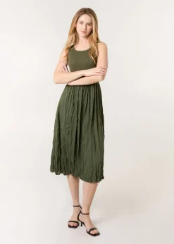 Blue Vanilla Khaki Round Neck Crinkled Dress