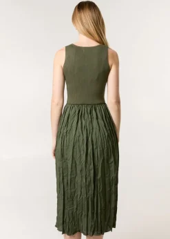 Blue Vanilla Khaki Round Neck Crinkled Dress