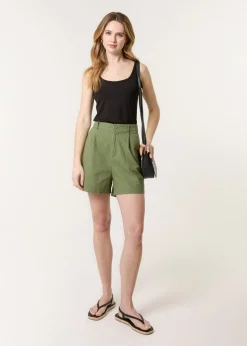 Blue Vanilla Khaki Shorts With Pleated Design