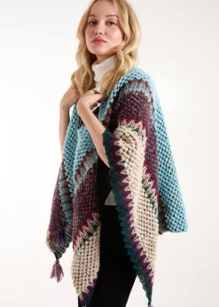 Blue Vanilla Light Blue Poncho With Tassel Detail