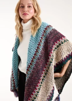 Blue Vanilla Light Blue Poncho With Tassel Detail